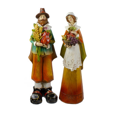 Northlight Male And Female Pilgrim Wooden Thanksgiving 2-pc. Figurine