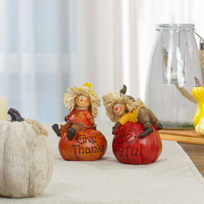 Northlight Scarecrow On A Pumpkin Figures 2-pc. Thanksgiving Tabletop Decor