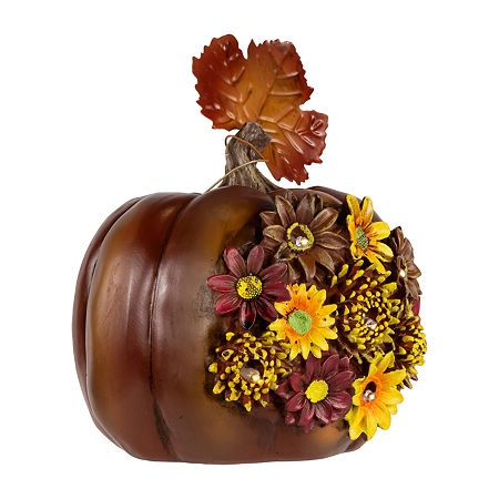 Northlight 8 Lighted Solar Powered Floral Fall Harvest Pumpkin Outdoor Decoration Thanksgiving Yard Art, One Size, Brown