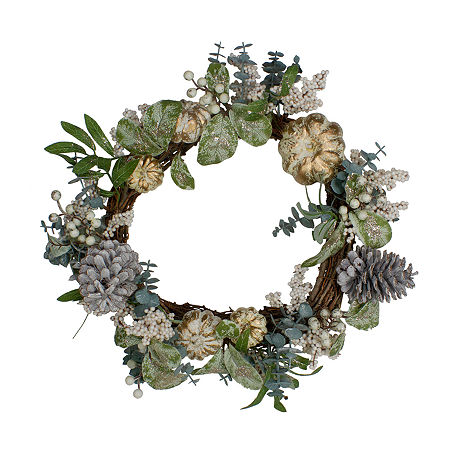 Northlight Neutral Colored Pumpkin And Pine Cones Fall Harvest 18-Inch Unlit Wreath, One Size, White