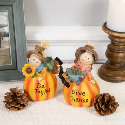 Northlight 6" Girl And Boy Scarecrows On Pumpkins Fall 2-pc. Thanksgiving Figurine