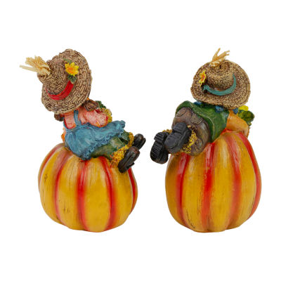 Northlight 6" Girl And Boy Scarecrows On Pumpkins Fall 2-pc. Thanksgiving Figurine