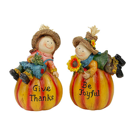 Northlight 6 Girl And Boy Scarecrows On Pumpkins Fall 2-pc. Figurine, One Size, Orange