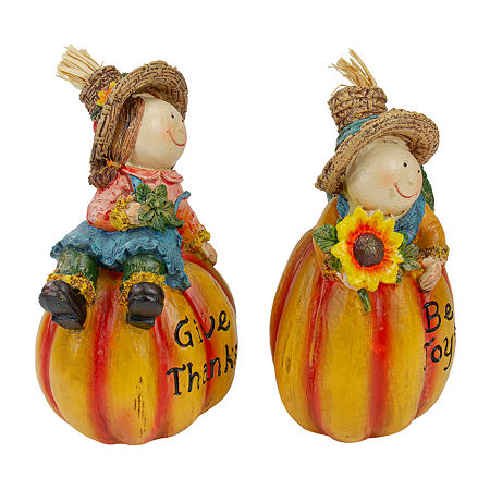 Northlight 6 Girl And Boy Scarecrows On Pumpkins Fall 2-pc. Figurine, One Size, Orange