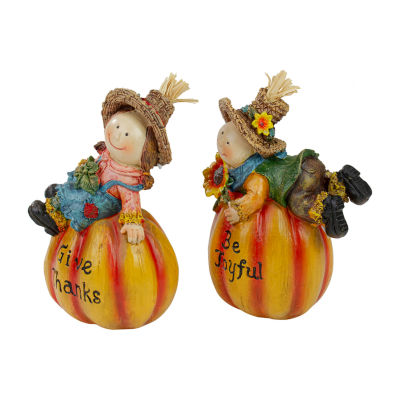 Northlight 6" Girl And Boy Scarecrows On Pumpkins Fall 2-pc. Thanksgiving Figurine