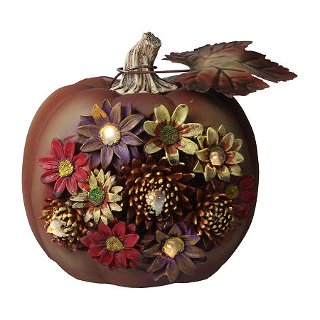 Northlight 7.5 Brown Solar Powered Floral Pumpkin Outdoor Decoration Thanksgiving Yard Art, One Size, Brown