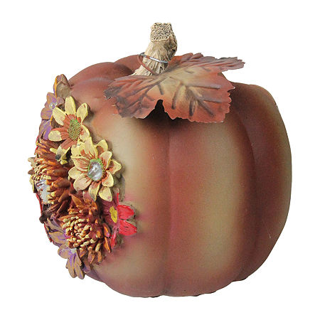 Northlight 7.5 Brown Solar Powered Floral Pumpkin Outdoor Decoration Thanksgiving Yard Art, One Size, Brown