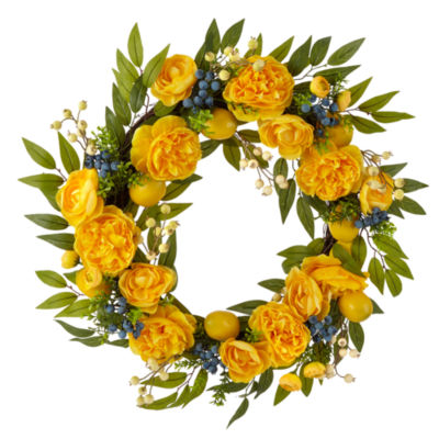 Linden Street Yellow Peony Lemon Indoor Wreath