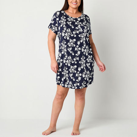 Liz Claiborne Cool and Calm Womens Crew Neck Short Sleeve Plus Nightshirt