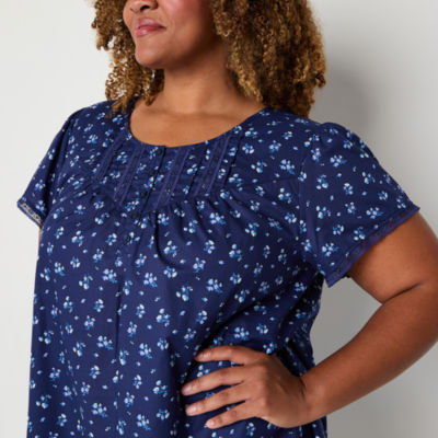 Adonna Womens Crew Neck Short Sleeve Plus Nightgown