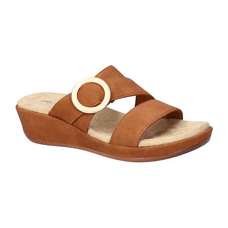 Easy Street Womens Mina Wedge Sandals, 9 Wide, Brown
