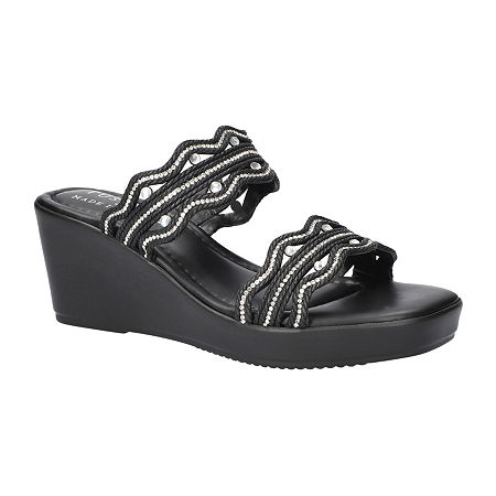 Easy Street Womens Selva Wedge Sandals, 7 Wide, Black