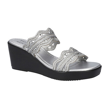 Easy Street Womens Selva Wedge Sandals, 7 Medium, Silver