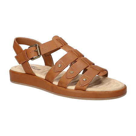 Easy Street Womens Chirp Adjustable Strap Flat Sandals, 7 Wide, Brown