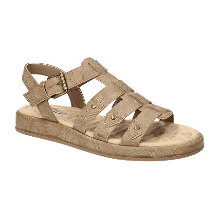 Easy Street Womens Chirp Adjustable Strap Flat Sandals, 7 Wide, Beige