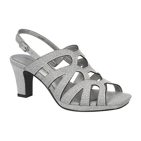 Easy Street Womens Jetty Heeled Sandals, 8 Wide, Silver