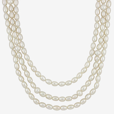 Womens White Cultured Freshwater Pearl Sterling Silver Strand Necklace