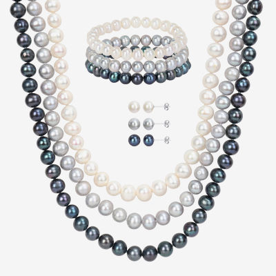 Womens White Cultured Freshwater Pearl Sterling Silver 7-pc. Jewelry Set