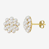 Womens Diamond Accent Dyed Pink Cultured Freshwater Pearl 10K Rose Gold Drop Earrings