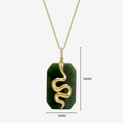 "Snake" Womens Diamond Accent Genuine Green Jade 18K Gold Over Silver 18 Inch Pendant Necklace