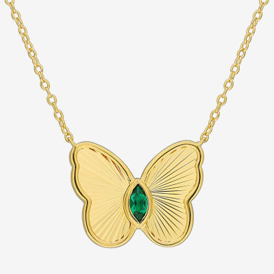 Womens Mother of Pearl & Gemstone Sterling Silver Butterfly Pendant Necklace