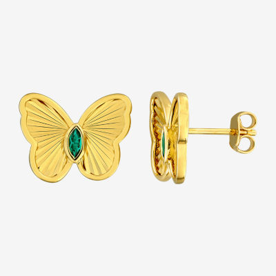 Lab Created Green Emerald 18K Gold Over Silver 12mm Butterfly Stud Earrings