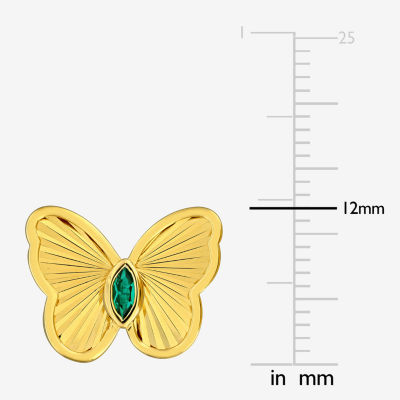 Lab Created Green Emerald 18K Gold Over Silver 12mm Butterfly Stud Earrings
