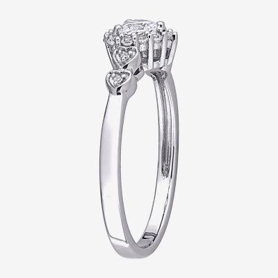 Womens Diamond Accent Lab Created White Sapphire Sterling Silver Heart Cocktail Ring