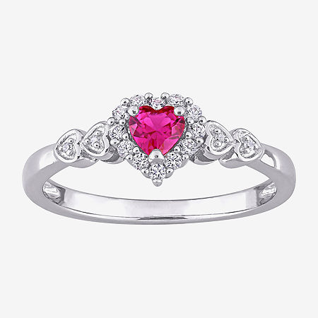 Womens Diamond Accent Lab Created Red Ruby Sterling Silver Heart Cocktail Ring, 8