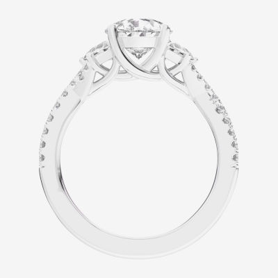 Signature By Modern Bride (G-H / Si1-Si2) Womens 2 3/4 CT. T.W. Lab Grown White Diamond 14K White Gold Pear Round Side Stone Engagement Ring