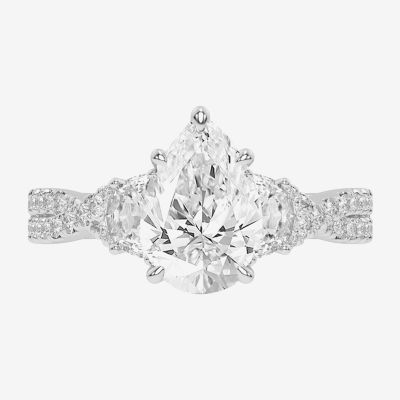 Signature By Modern Bride (G-H / Si1-Si2) Womens 2 3/4 CT. T.W. Lab Grown White Diamond 14K White Gold Pear Round Side Stone Engagement Ring