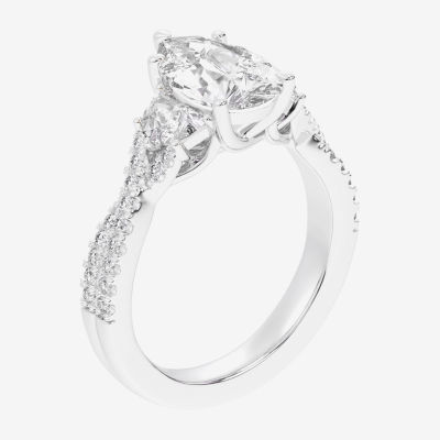 Signature By Modern Bride (G-H / Si1-Si2) Womens 2 3/4 CT. T.W. Lab Grown White Diamond 14K White Gold Pear Round Side Stone Engagement Ring