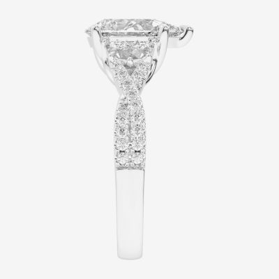 Signature By Modern Bride (G-H / Si1-Si2) Womens 2 3/4 CT. T.W. Lab Grown White Diamond 14K White Gold Pear Round Side Stone Engagement Ring