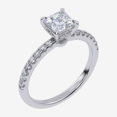 (G-H /  Si1-Si2) Womens 1 CT. T.W. Lab Grown White Diamond 10K White Gold Side Stone Engagement Ring