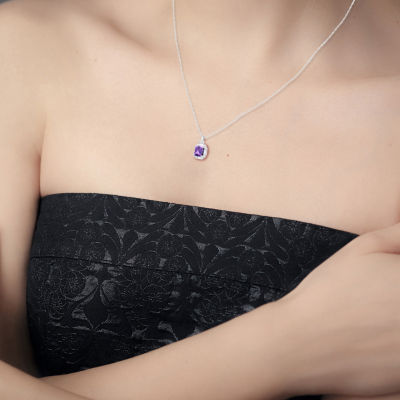 Yes Please! Womens 2 CT. T.W. Lab Created Purple Amethyst Sterling Silver Cushion Pendant Necklace