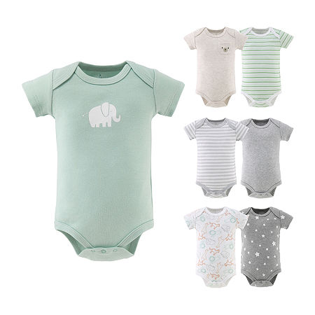 The Peanutshell Neutral Safari Baby Unisex 7-pc. Short Sleeve Bodysuit, Newborn, Gray