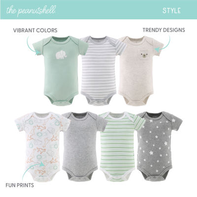 The Peanutshell Neutral Safari Baby Unisex Round Neck Short Sleeve 7-pc. Bodysuit