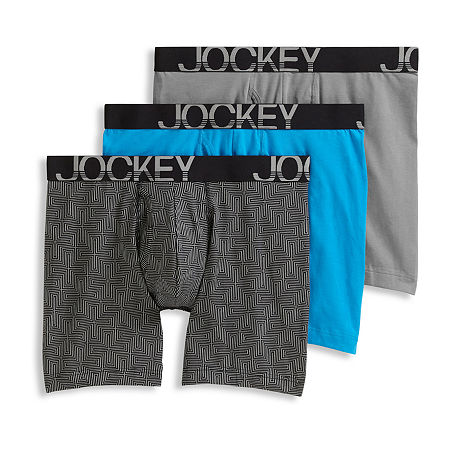 Jockey Active Stretch Mens 3 Pack Long Leg Boxer Briefs, Medium, Blue