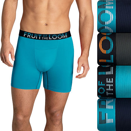 Fruit of the Loom 360 Stretch Cooling Channels Mens 4 Pack Boxer Briefs, Medium, Black