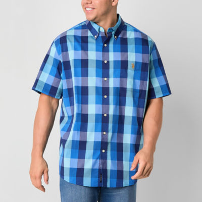 U.S. Polo Assn. Stretch Slub Big and Tall Mens Classic Fit Short Sleeve Plaid Button-Down Shirt