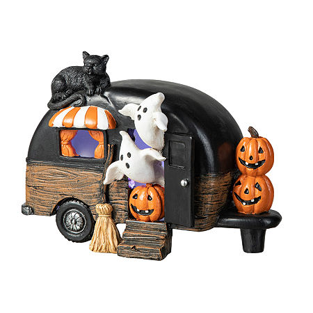 Glitzhome 9.25Camperw/Ghost&Pumpkin&Cat Table Halloween Tabletop Decor, One Size, Black