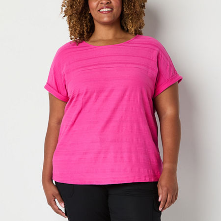 St. John's Bay Womens Plus Crew Neck Short Sleeve T-Shirt, 3x, Pink