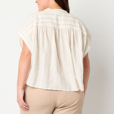 a.n.a Womens Plus Split Crew Neck Short Sleeve Blouse