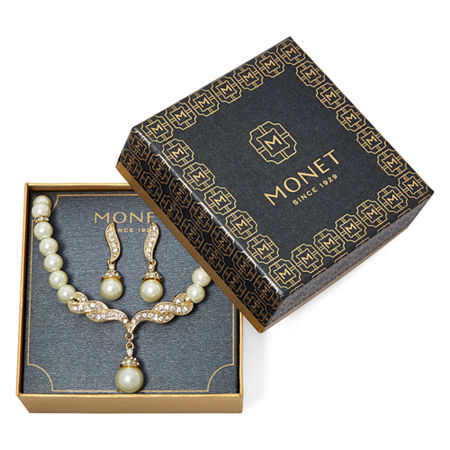 Monet Jewelry Y Necklace And Drop Earring 2-pc. Simulated Pearl Jewelry Set, One Size, White
