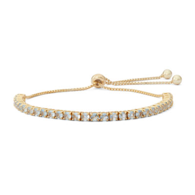 Womens Lab Created Blue Aquamarine 14K Gold Over Silver Bolo Bracelet