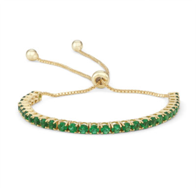 Womens Simulated Green Emerald 14K Gold Over Silver Bolo Bracelet