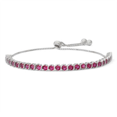 Lab Created Red Ruby Sterling Silver Bolo Bracelet