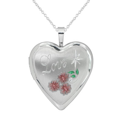 Womens Sterling Silver Heart Locket Necklace