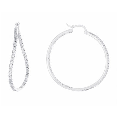 Sparkle Allure Cubic Zirconia Pure Silver Over Brass Hoop Earrings