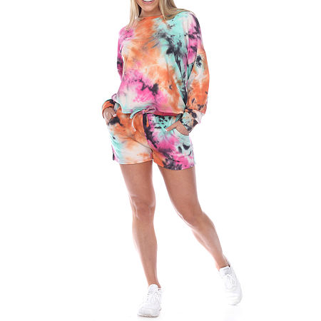 White Mark Womens Long Sleeve Shorts Pajama Set 2-pc., Large, Pink